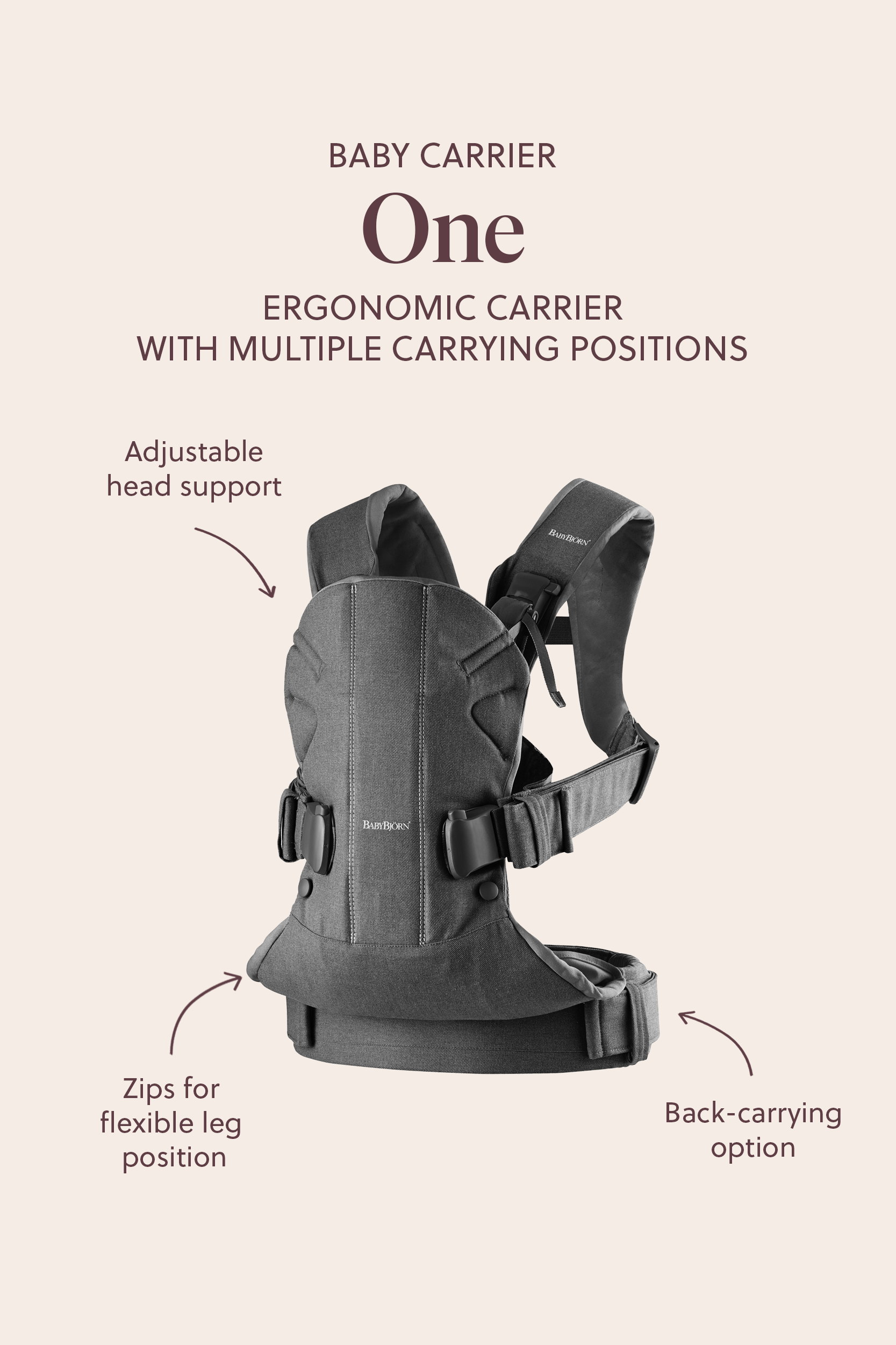 Baby Carrier One in gray woven - BabyBjörn