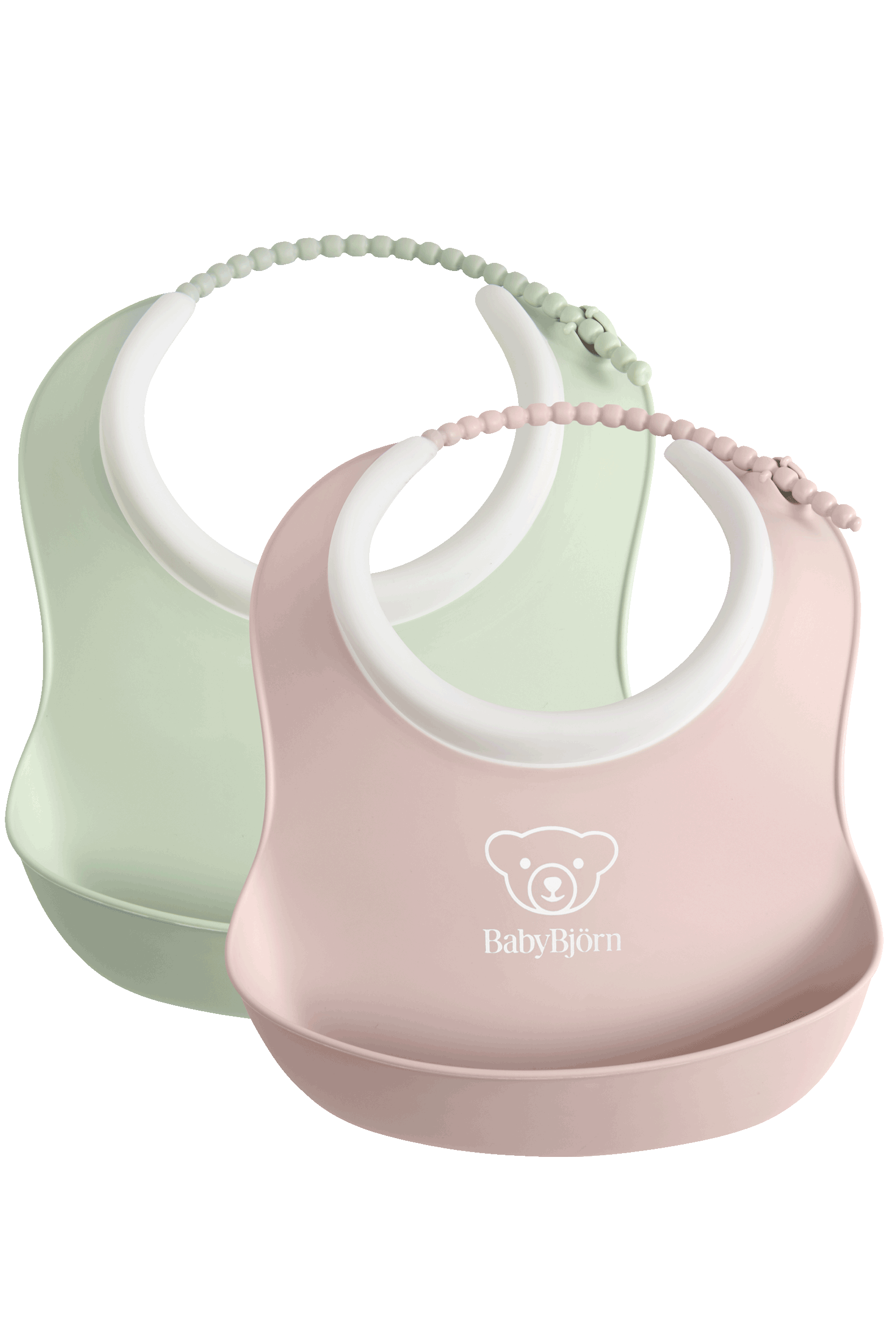 Small Baby Bib, 2-pack, Powder Green/ Powder Pink